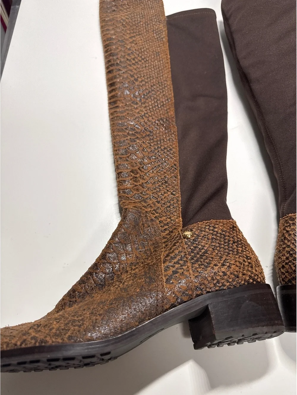 MICHAEL Michael Kors Brown Snake Embossed Leather Over-the-Knee Boots 7.5 M